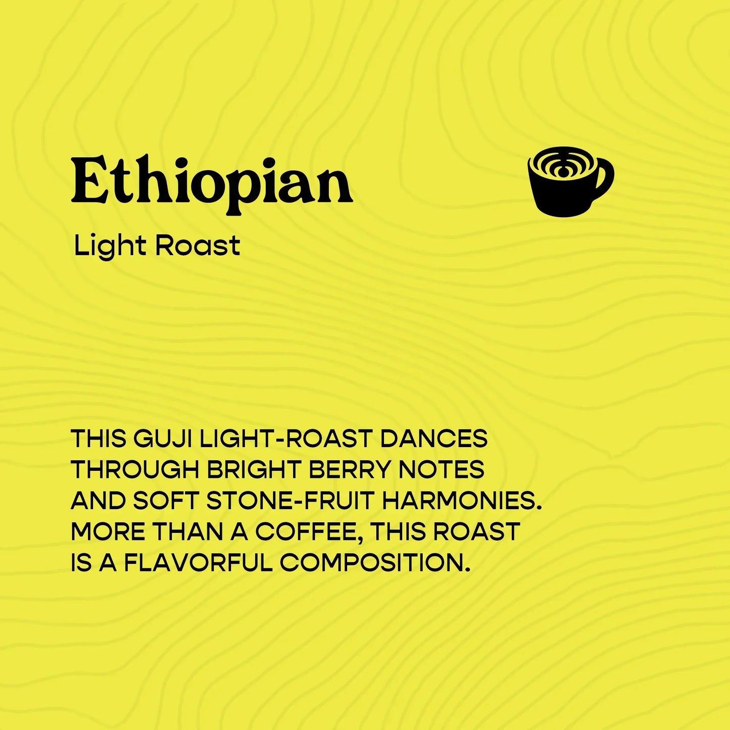 Ethiopian light roast coffee description on yellow background, Sound Coffee Bridgeport CT