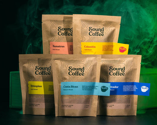 Sound Coffee Mixtape Sample Pack featuring five single origin coffees