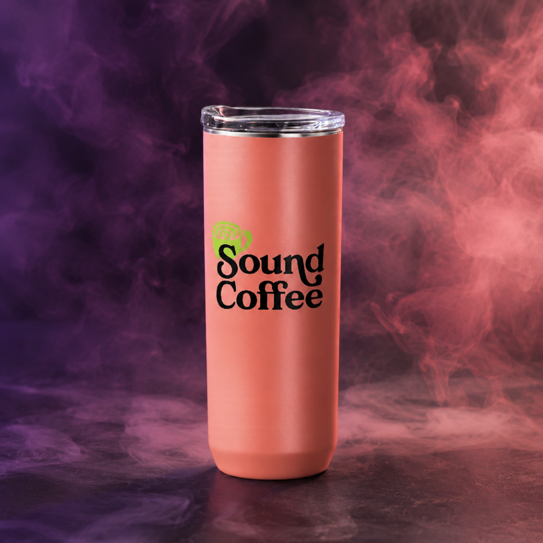 Sound Coffee 16oz Tumbler Double Insulated in a black smokey background
