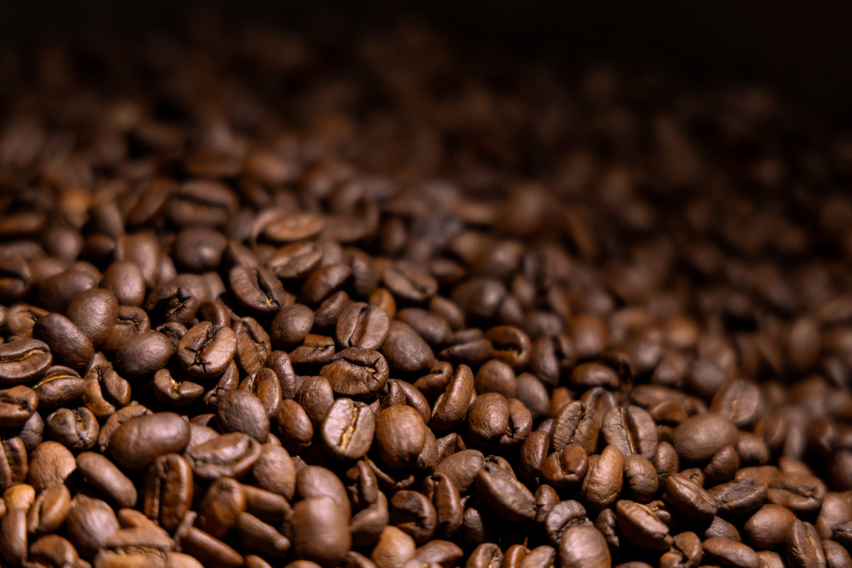 A closeup shot of the freshly roasted coffee