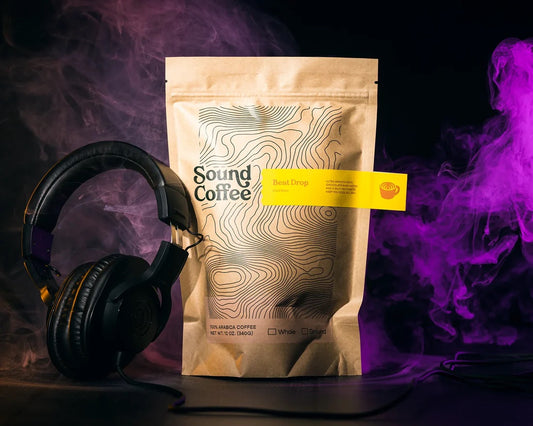 Beat Drop cold brew blend by Sound Coffee on a dark background