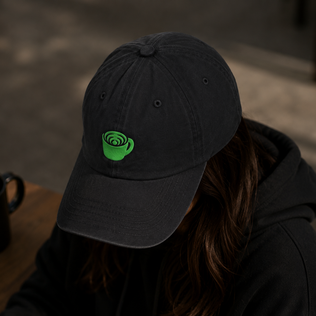 Sound Coffee Bridgeport Dad Hat in Black when worn