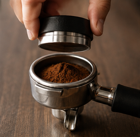 Evenly distributing grounds in the portafilter of espresso