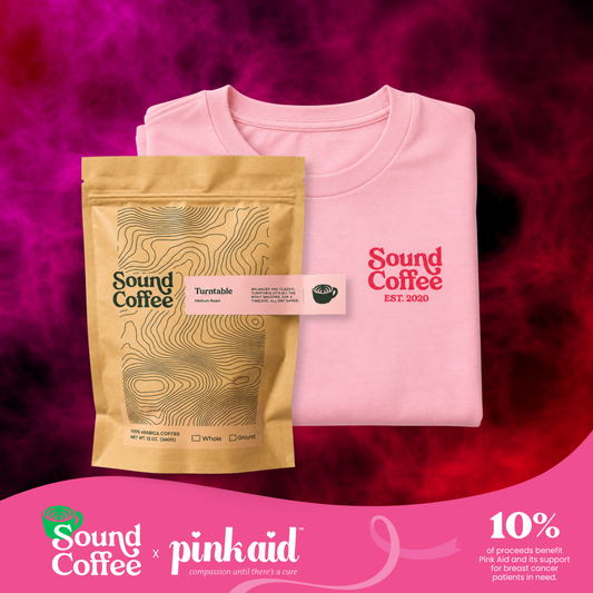 Pink with Purpose – Tee & 12oz Turntable – Sound Coffee x Pink Aid