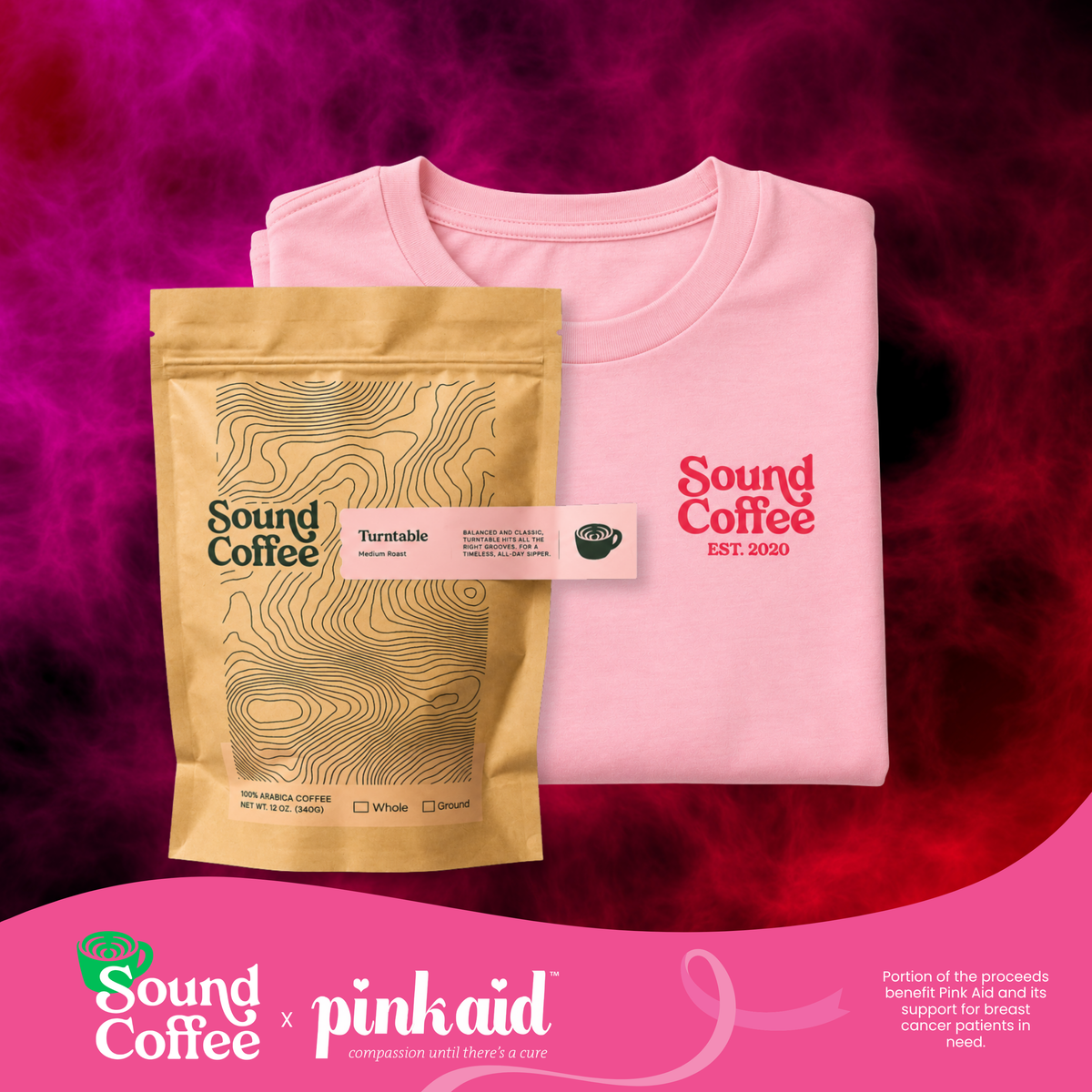 Pink with Purpose - Tee & 12oz Turntable - Sound Coffee x Pink Aid