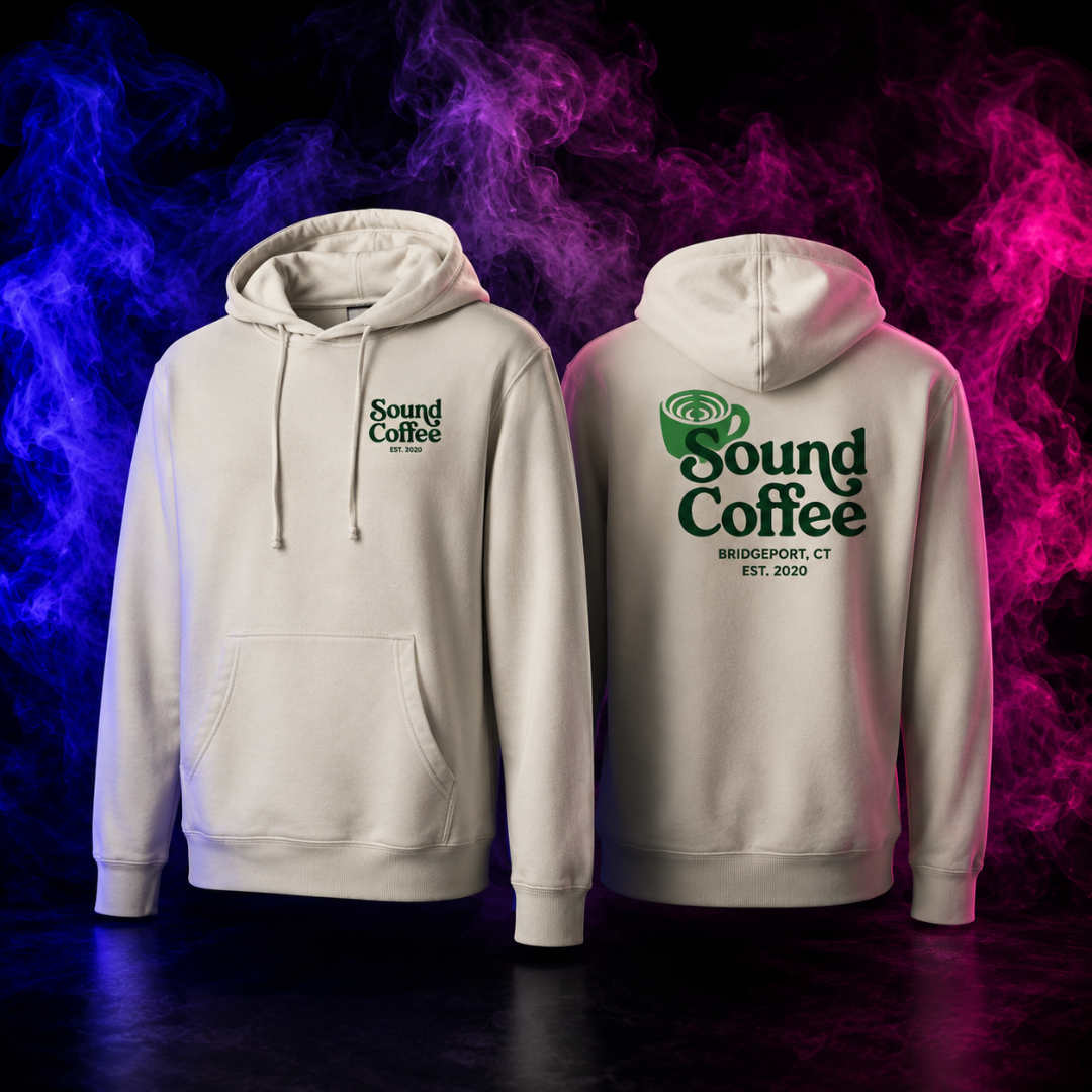 Sound Coffee Hoodie in smokey background