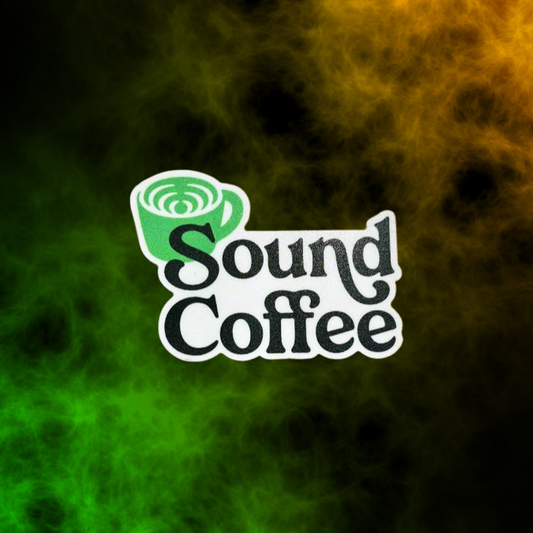 Sound Coffee Sticker in smokey background